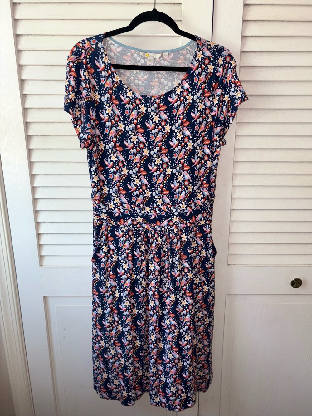Boden Amelie Bird Floral Jersey Midi Dress Navy Pink Size 10R - Picture 2 of 5